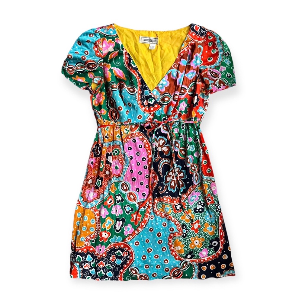 Vintage 60s Joseph Magnin Multicolored Wrap Dress, sz Small